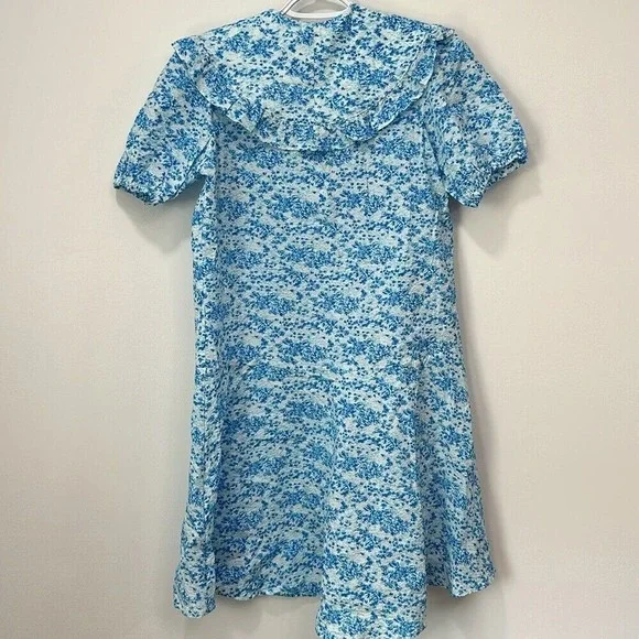 Samsoe Womens Jytta Short Dress XXS Blue Floral Cottage Ruffle Collar Cotton NEW